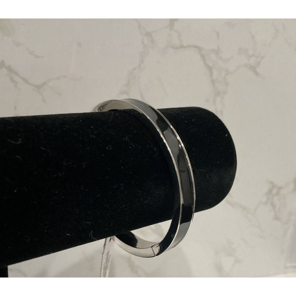 NEW Classic Talbots Black Enamel Hinged Silver Tone Bangle Bracelet 7.25"